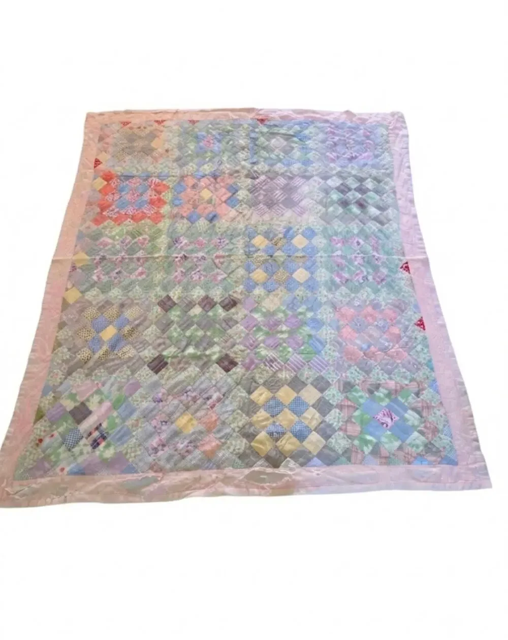 Vintage Handmade Patchwork Trip Around The World Quilt 87